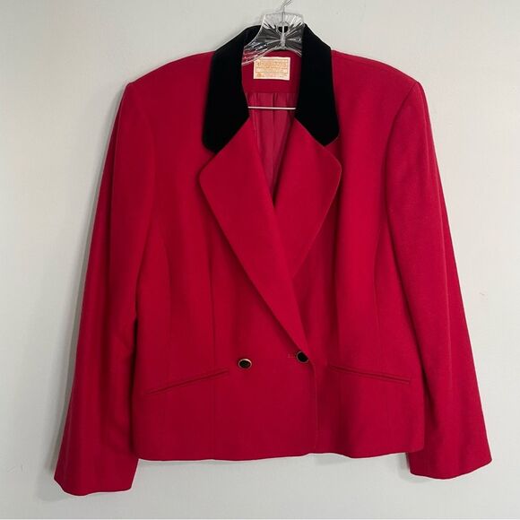 Vintage 80’s Pendleton Red 100% Wool Crop Blazer With Black Velvet Collar Sz 10 - Picture 1 of 15